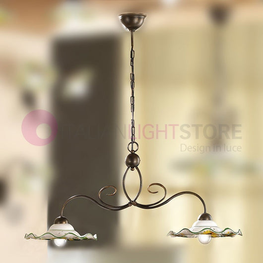GIRASOLE Lampada a Sospensione Doppia in Ferro e Ceramica