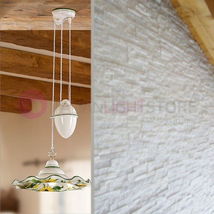 GIRASOLE Lampadario Saliscendi Ceramica d. 41 Rustico Country