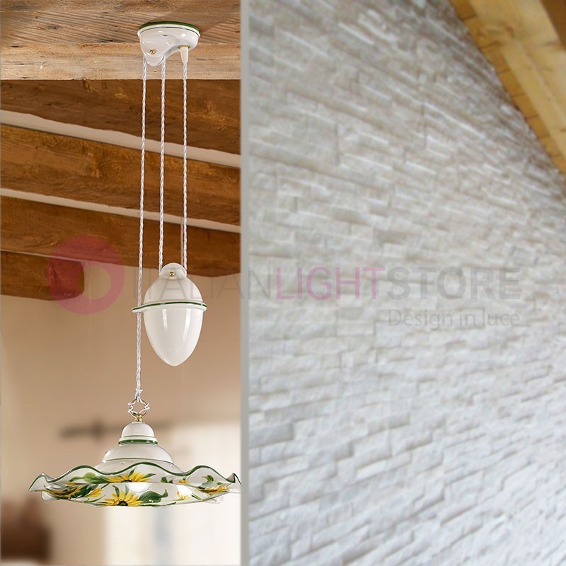 GIRASOLE Lampadario Saliscendi Ceramica d. 41 Rustico Country