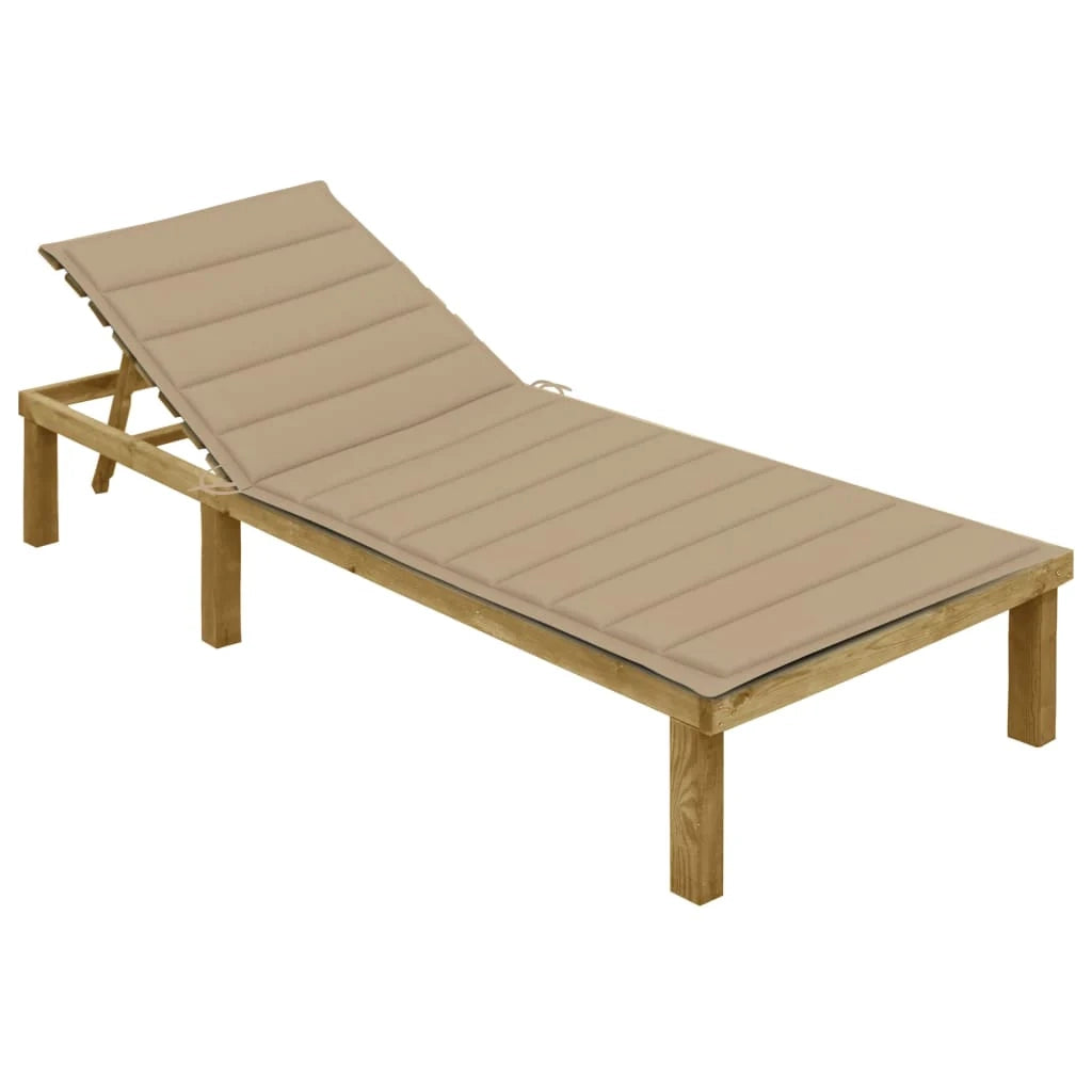Lettino prendisole sedia a sdraio lettino prendisole letto da giardino mobili da giardino 200 cm con cuscino beige legno di pino impregnato 02_0012300