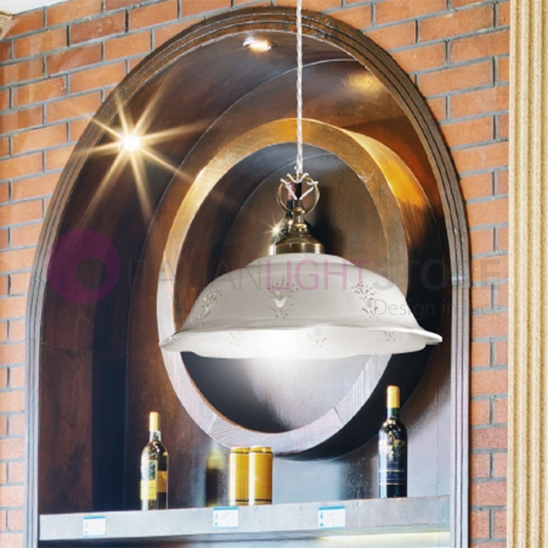 RIPARBELLA Sospensione D. 29 in Ceramica e Ottone Rustico Country