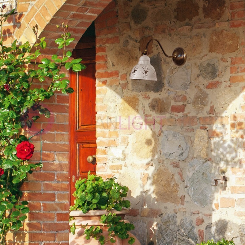 MASSERIA Applique con Braccio Ottone E Ceramica Rustico Country