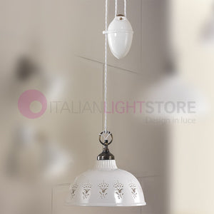 MASSERIA Lampadario Saliscendi in Ceramica e Ottone Rustico Country