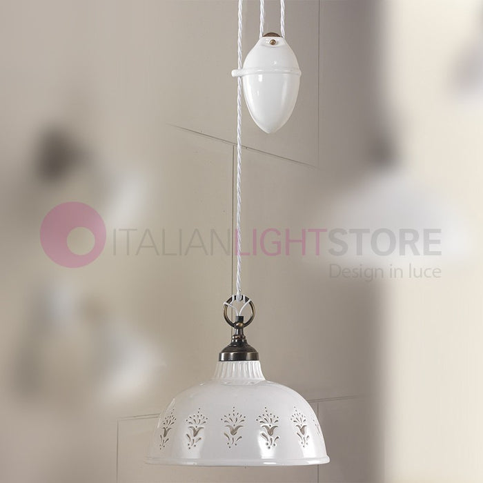 MASSERIA Lampadario Saliscendi in Ceramica e Ottone Rustico Country