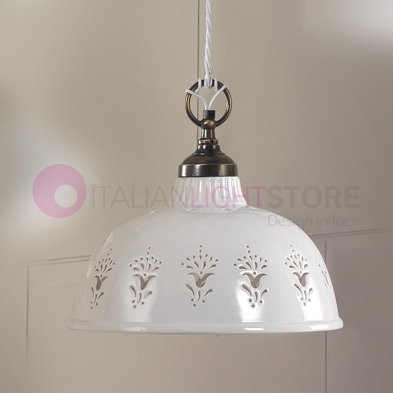 MASSERIA Lampadario Saliscendi in Ceramica e Ottone Rustico Country