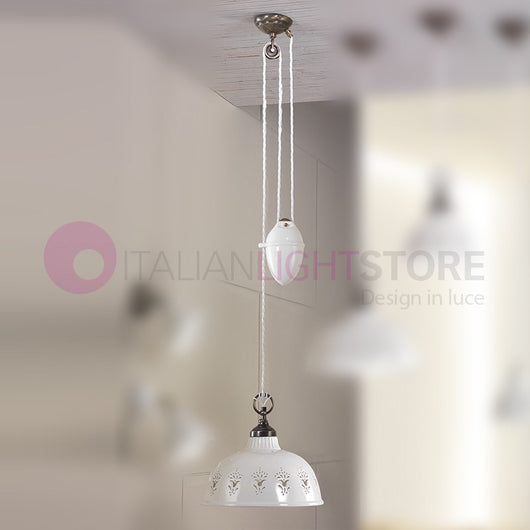 MASSERIA Lampadario Saliscendi in Ceramica e Ottone Rustico Country
