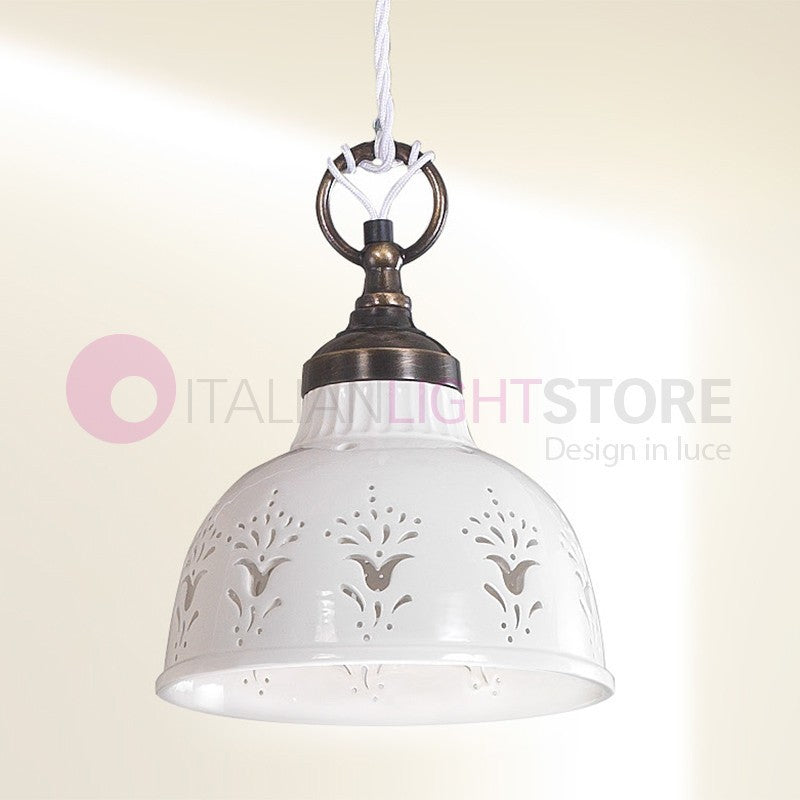 MASSERIA Sospensione Piccola D. 19 in Ceramica e Ottone Rustico Country