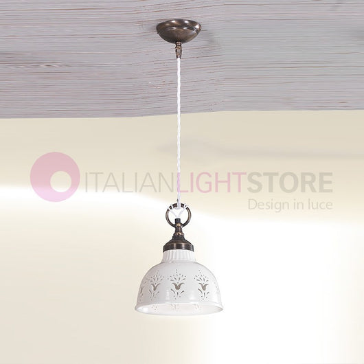 MASSERIA Sospensione Piccola D. 19 in Ceramica e Ottone Rustico Country