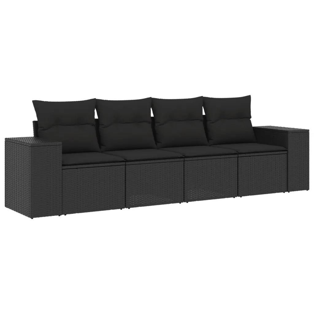 Salotto da Giardino-Set Divani da Giardino 4 pz con Cuscini Nero in Polyrattan 386068