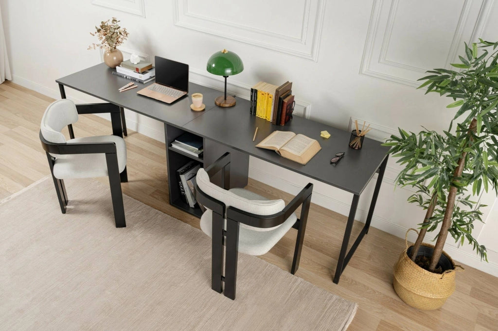 Scrivania Violet, Scrittoio multiuso, Tavolo per ufficio porta PC, Piano di lavoro, 240x60 h74 cm, Antracite