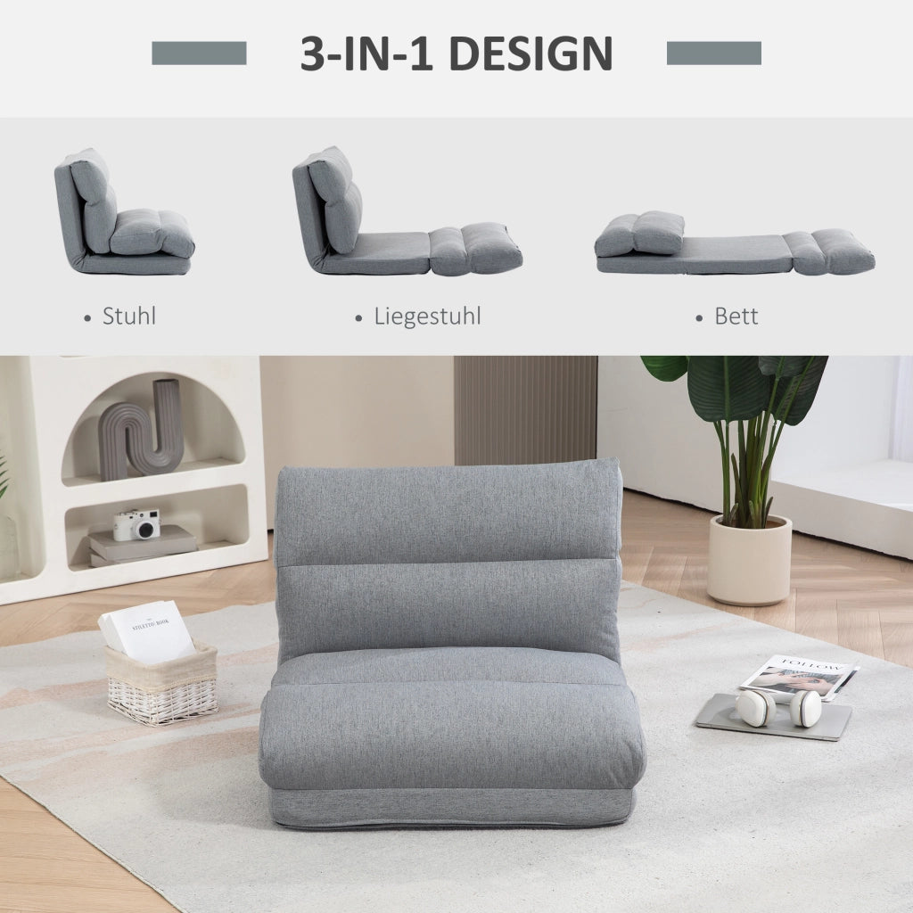 Méridienne pieghevole con schienale reclinabile a 6 posizioni e funzione letto in poliestere grigio 70 × 41 × 56 cm
