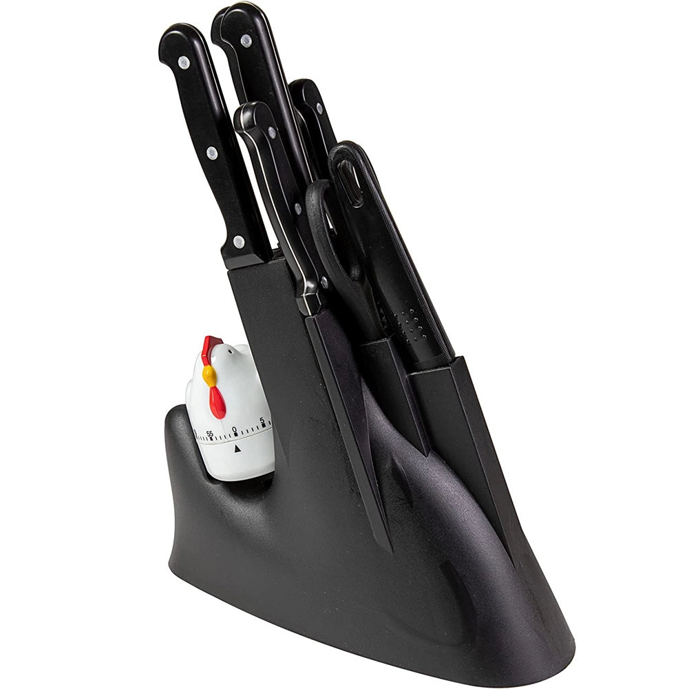 Set da Cucina 9 Pezzi Coltelli Acciaio Inossidabile Blocco Nero Forbici e Timer
