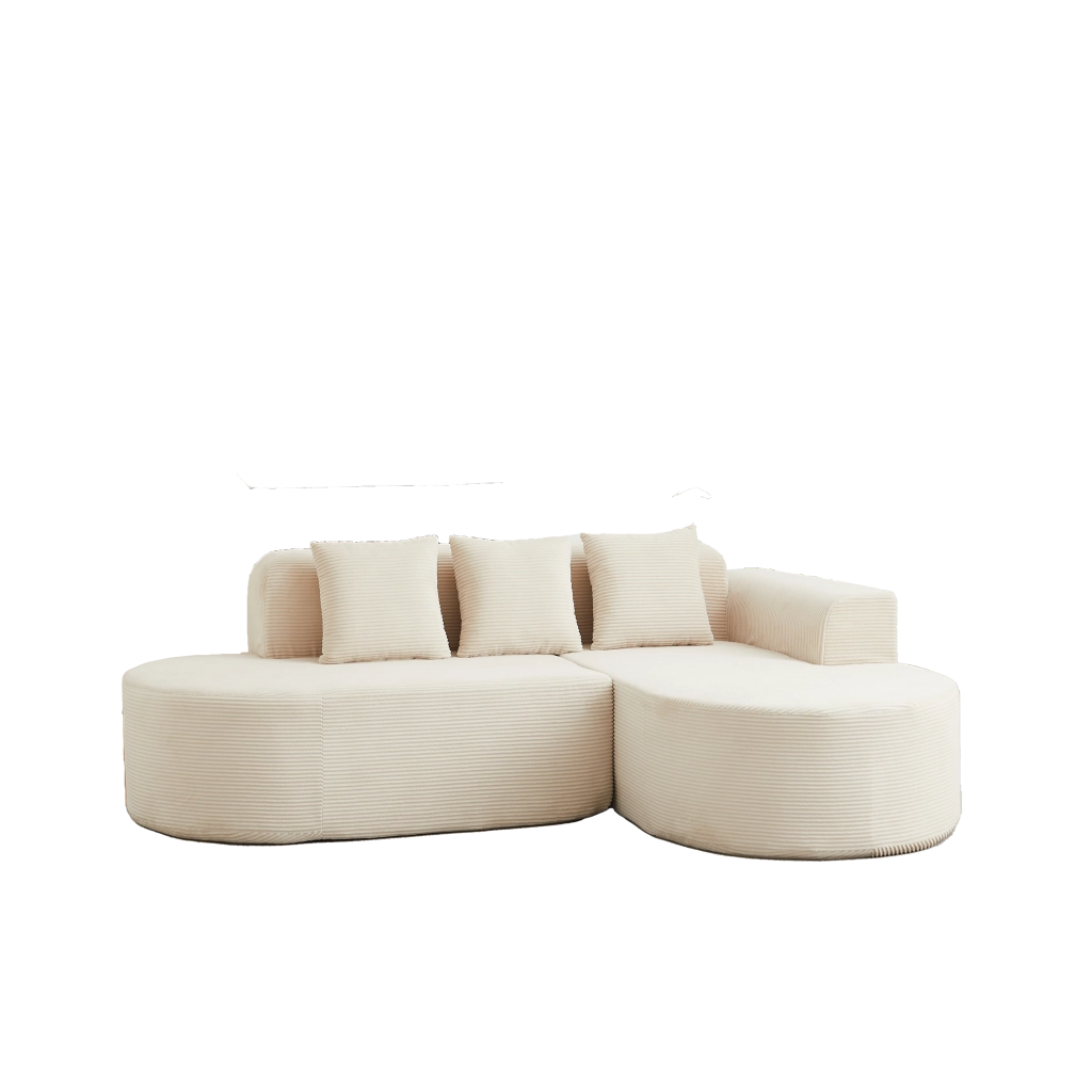 Divano angolare ¨C Minimal ¨C velluto crema 220cm con cuscini