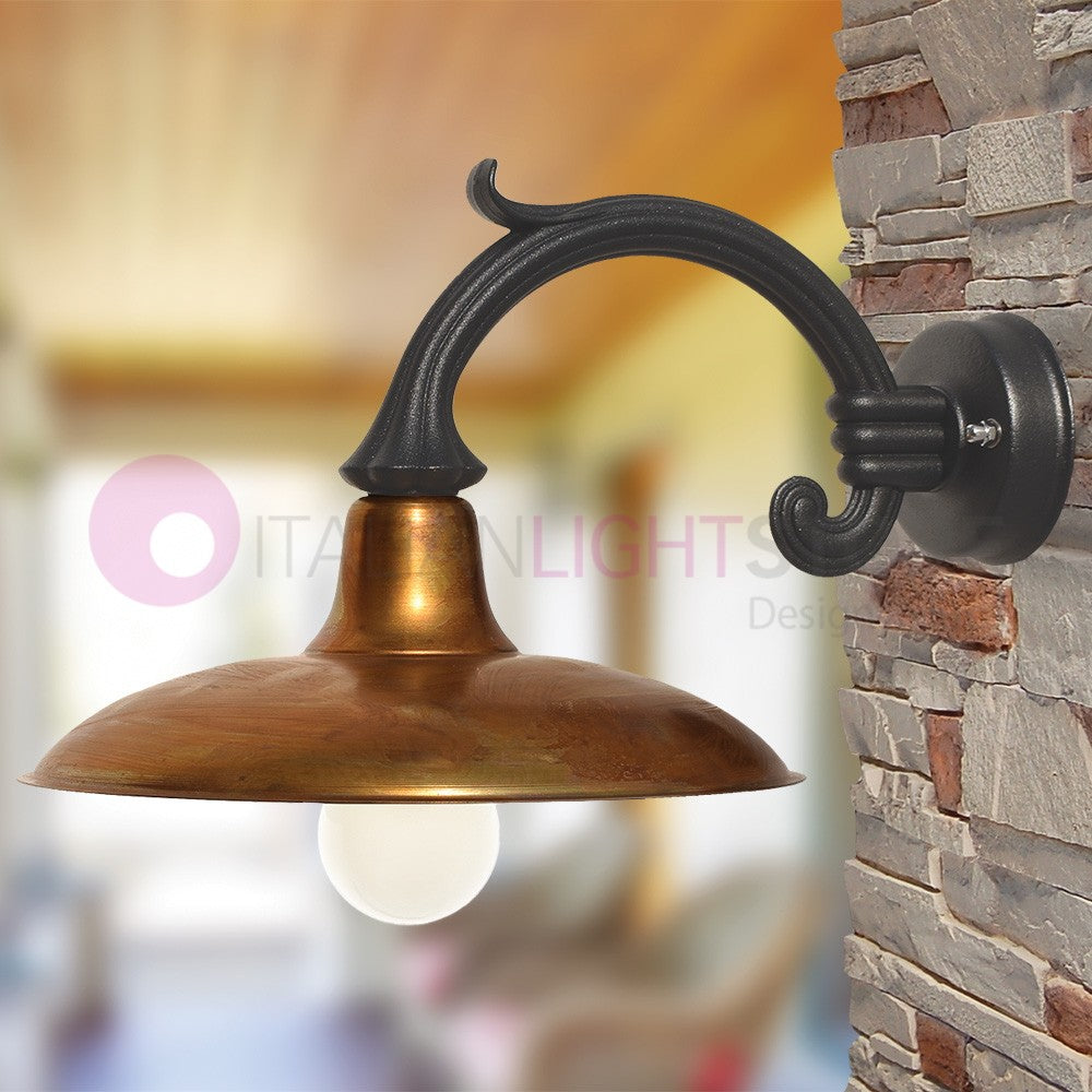 NIKE ANTRACITE Lampada a Parete da Esterno con piatto in ottone anticato