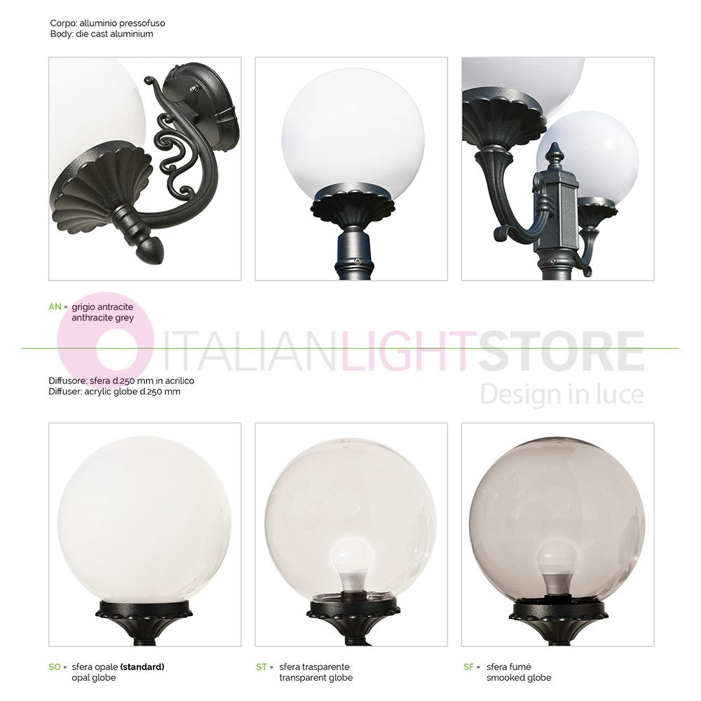 ORIONE ANTRACITE Lampada a Parete da Esterno con sfera globo policarbonato d.25 GARDENLIGHT