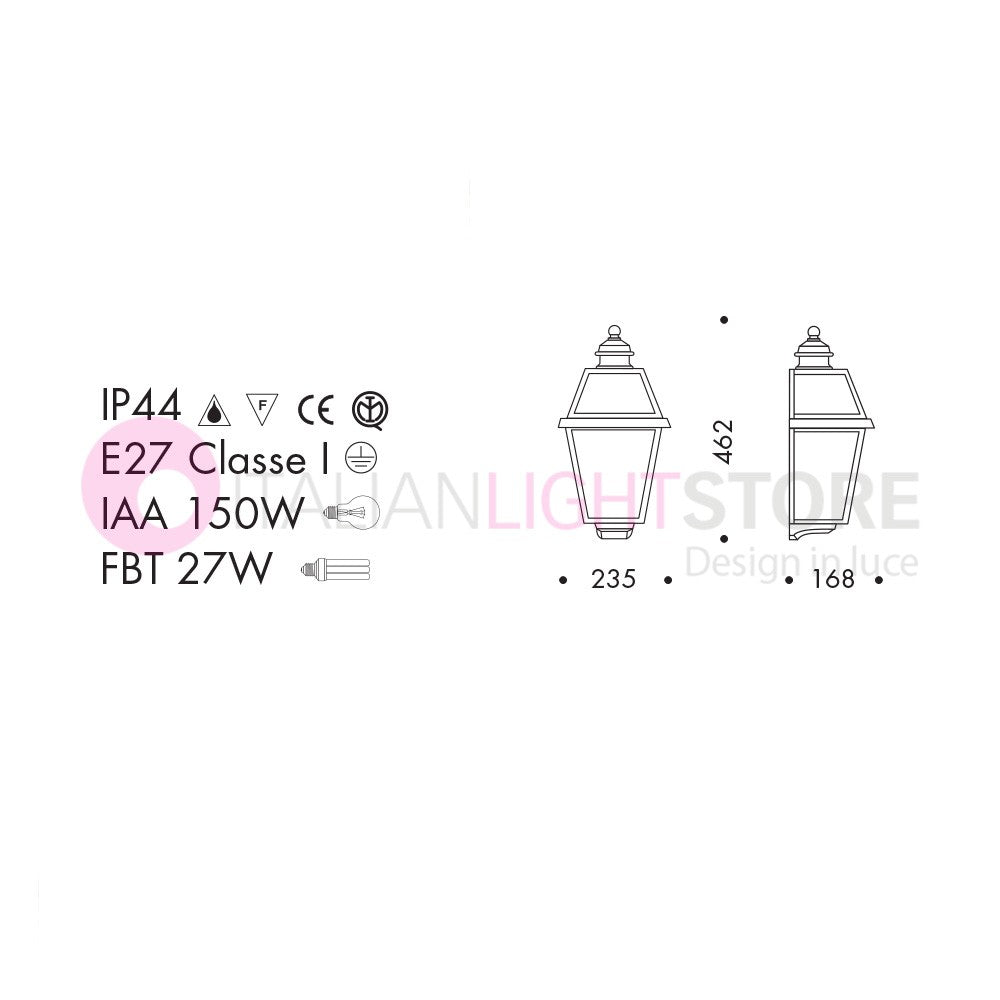 RIVALBA Mezza Lanterna a parete Applique per Esterno Vetri satinati GARDENLIGHT