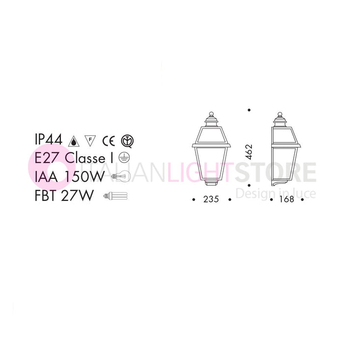 RIVALBA Mezza Lanterna a parete Applique per Esterno Vetri satinati GARDENLIGHT