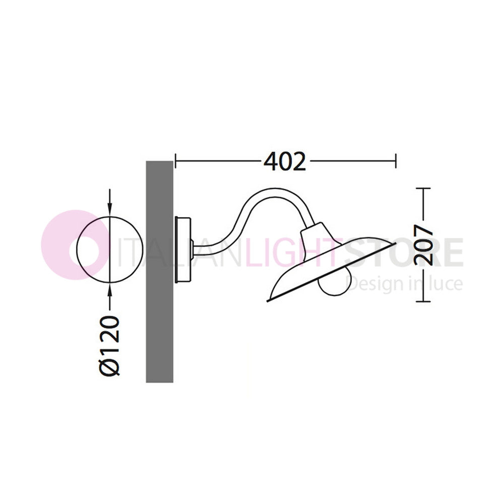 POGGIOPIANO Lanterna a parete L. 40 Applique per Esterno Piatto d.25