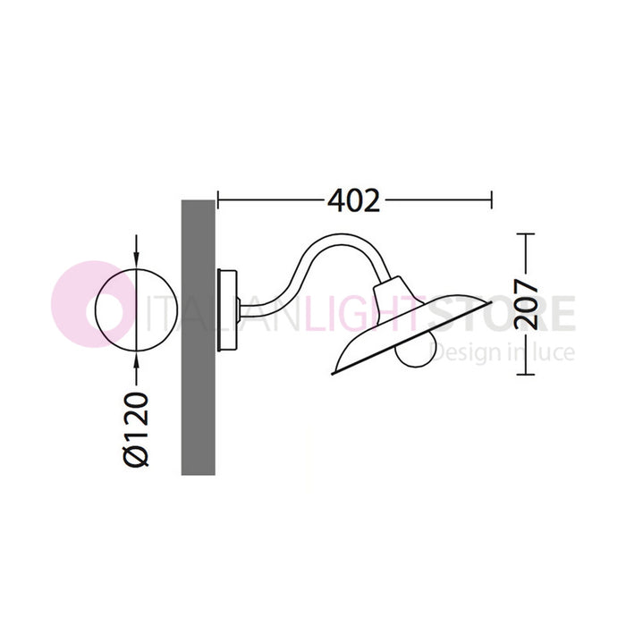 POGGIOPIANO Lanterna a parete L. 40 Applique per Esterno Piatto d.25
