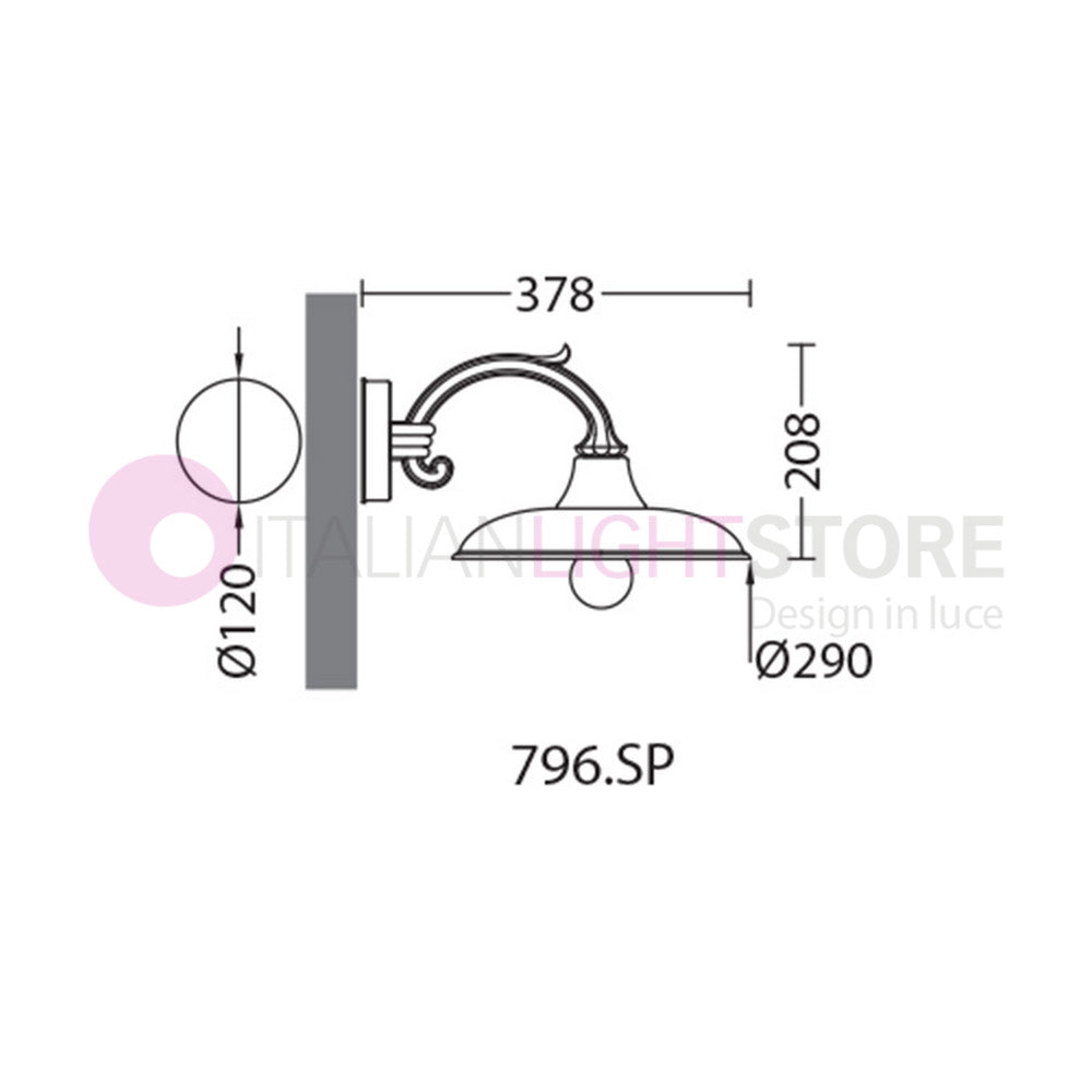 POGGIOPIANO Lanterna a parete L. 37 Applique per Esterno Piatto d.29