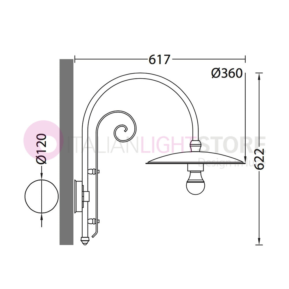 TORRIOLA Lanterna a parete L. 61 Applique per Esterno Piatto d.36