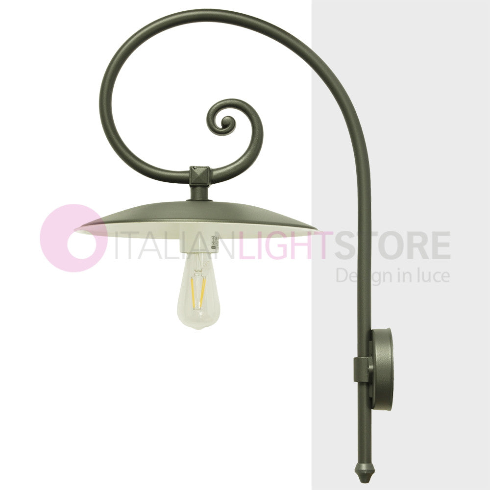 TORRIOLA Lanterna a parete L. 47 Applique per Esterno Piatto d.36 braccio pastorale