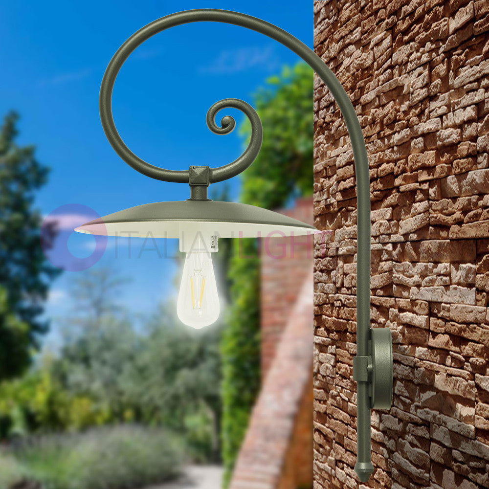 TORRIOLA Lanterna a parete L. 47 Applique per Esterno Piatto d.36 braccio pastorale