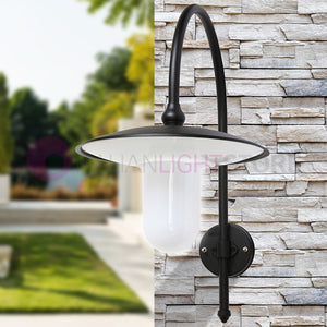 PATIO Lanterna a parete L. 61 Applique per Esterno Piatto d.36 e diffusore in policarbonato opale