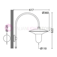 PATIO Lanterna a parete L. 61 Applique per Esterno Piatto d.36 e diffusore in policarbonato opale
