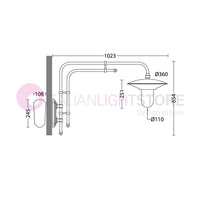 PATIO Lanterna a parete L. 102 Applique per Esterno Piatto d.36 e diffusore in policarbonato opale