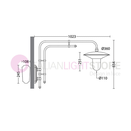 PATIO Lanterna a parete L. 102 Applique per Esterno Piatto d.36 e diffusore in policarbonato opale