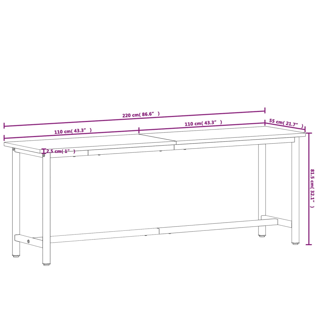 Banco da Lavoro 220x55x81,5 cm Legno Massello Faggio e Metallo 3188908