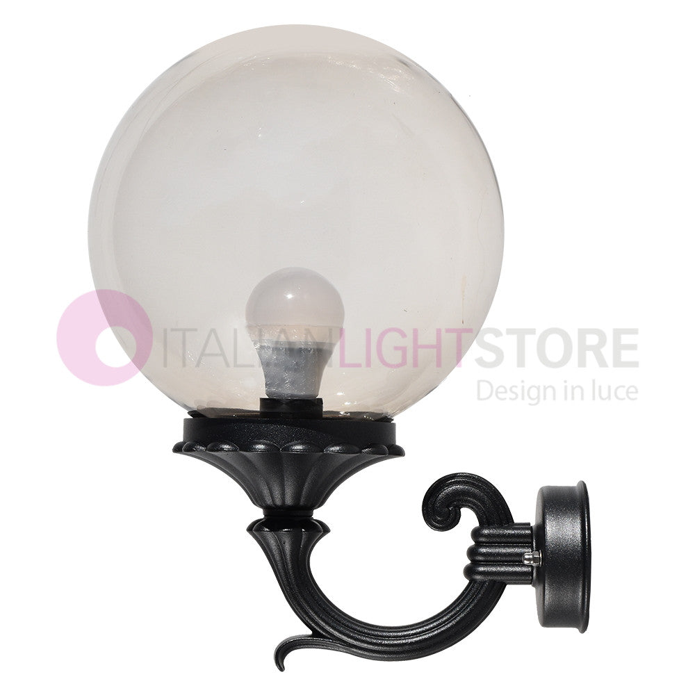 PANAMA Lampada a Parete Lanterna da Esterno ANTRACITE con sfera globo policarbonato d.25 FUME'