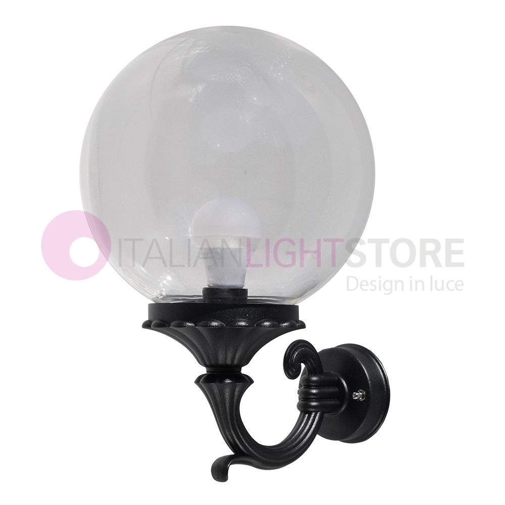 PANAMA Lampada a Parete Lanterna da Esterno ANTRACITE con sfera globo policarbonato d.25 TRASPARENTE