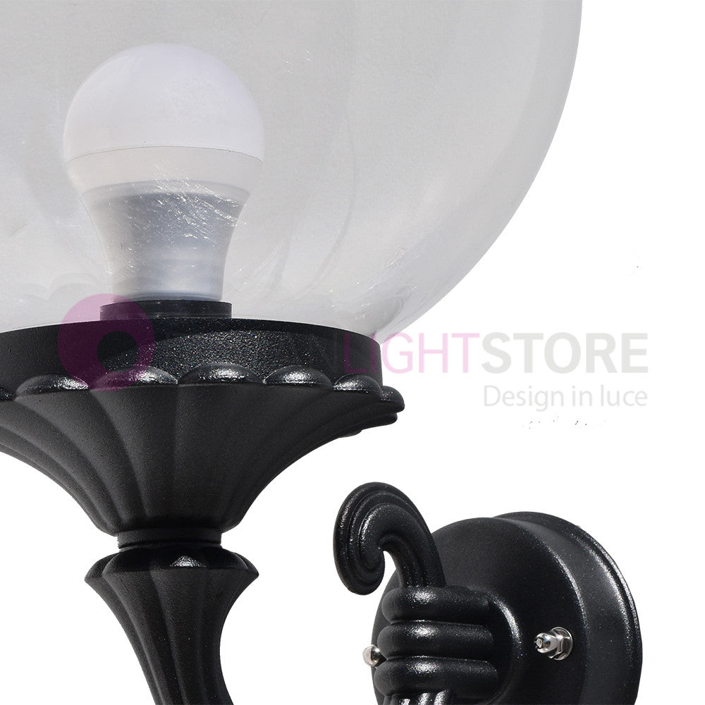 PANAMA Lampada a Parete Lanterna da Esterno ANTRACITE con sfera globo policarbonato d.25 TRASPARENTE