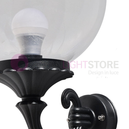 PANAMA Lampada a Parete Lanterna da Esterno ANTRACITE con sfera globo policarbonato d.25 TRASPARENTE