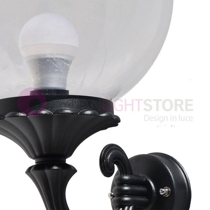 PANAMA Lampada a Parete Lanterna da Esterno ANTRACITE con sfera globo policarbonato d.25 TRASPARENTE