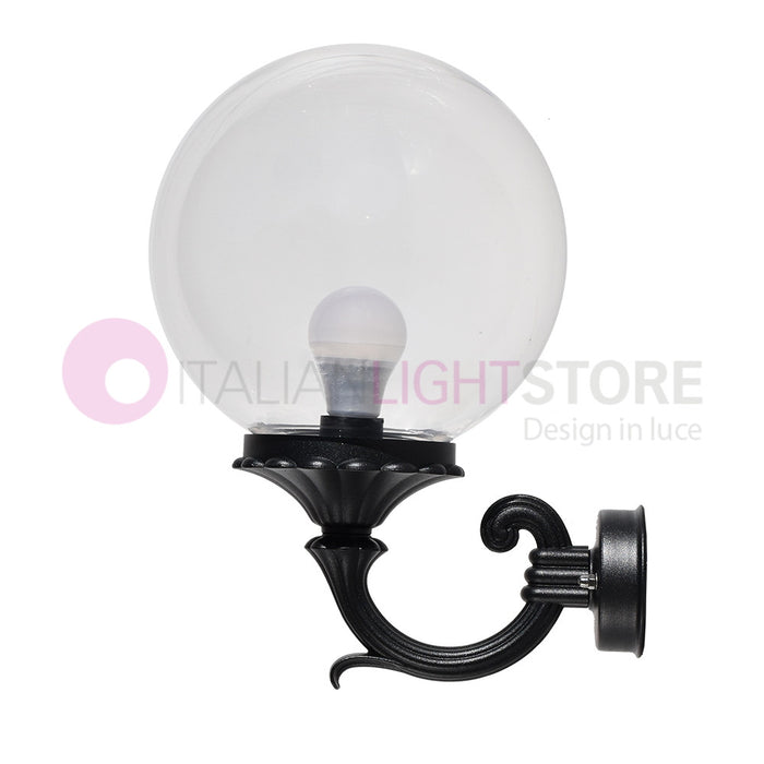 PANAMA Lampada a Parete Lanterna da Esterno ANTRACITE con sfera globo policarbonato d.25 TRASPARENTE