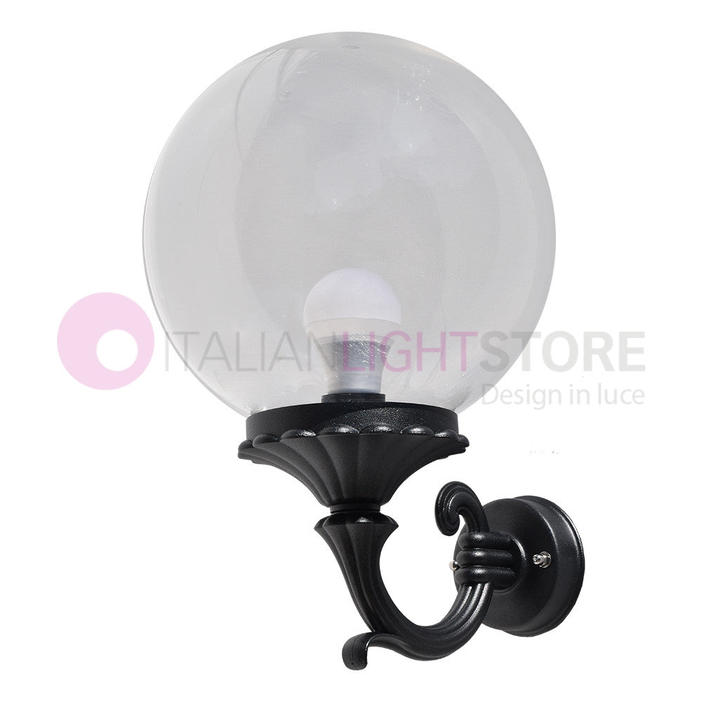 PANAMA Lampada a Parete Lanterna da Esterno ANTRACITE con sfera globo policarbonato d.25 TRASPARENTE