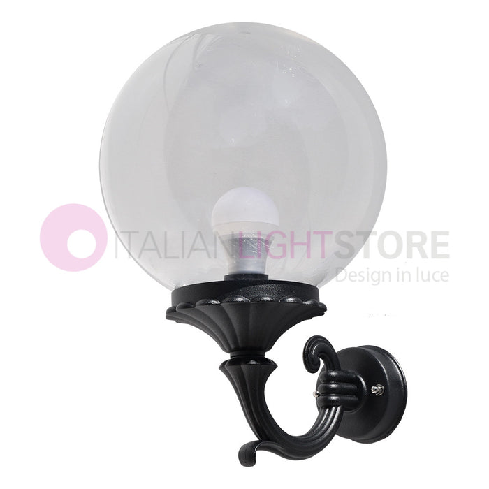 PANAMA Lampada a Parete Lanterna da Esterno ANTRACITE con sfera globo policarbonato d.25 TRASPARENTE