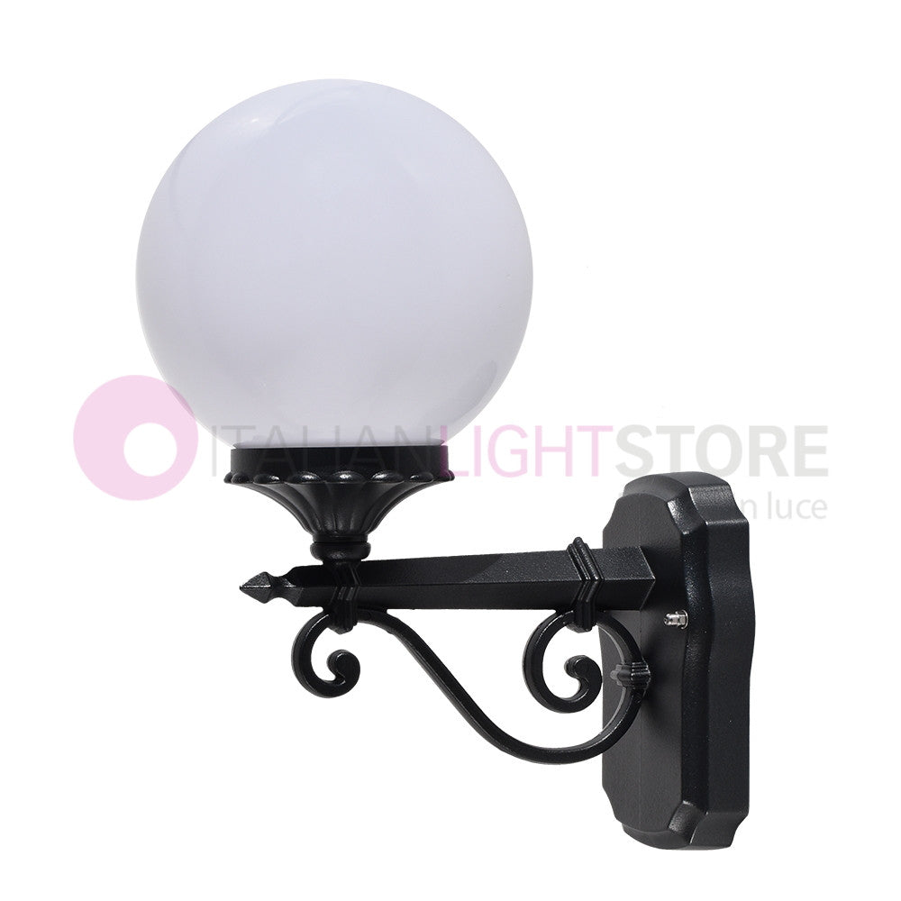 PANAMA Lampada a Parete Applique da Esterno ANTRACITE con sfera globo policarbonato d.20 OPALE