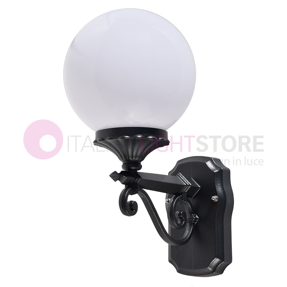 PANAMA Lampada a Parete Applique da Esterno ANTRACITE con sfera globo policarbonato d.20 OPALE