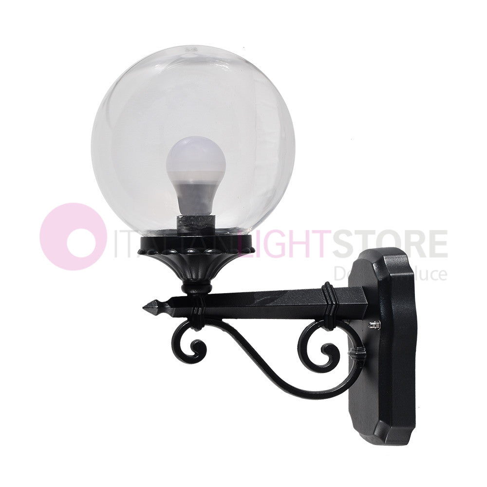 PANAMA Lampada a Parete Applique da Esterno ANTRACITE con sfera globo policarbonato d.20 TRASPARENTE