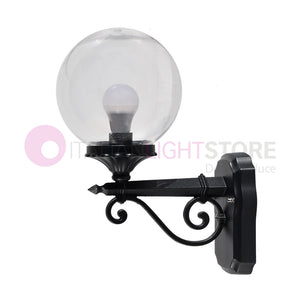 PANAMA Lampada a Parete Applique da Esterno ANTRACITE con sfera globo policarbonato d.20 TRASPARENTE
