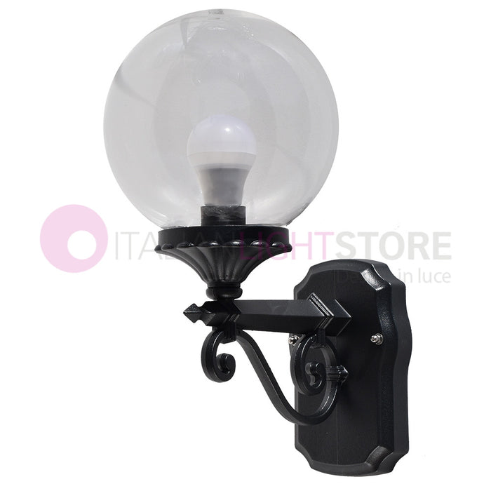 PANAMA Lampada a Parete Applique da Esterno ANTRACITE con sfera globo policarbonato d.20 TRASPARENTE