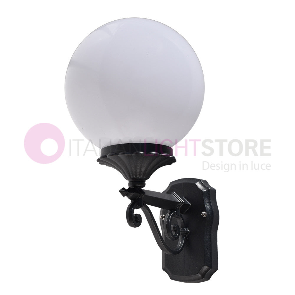 PANAMA Lampada a Parete Applique da Esterno ANTRACITE con sfera globo policarbonato d.25 OPALE