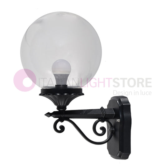 PANAMA Lampada a Parete Applique da Esterno ANTRACITE con sfera globo policarbonato d.25 TRASPARENTE
