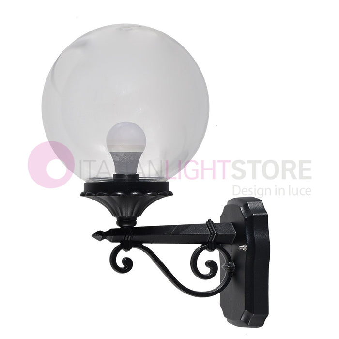 PANAMA Lampada a Parete Applique da Esterno ANTRACITE con sfera globo policarbonato d.25 TRASPARENTE