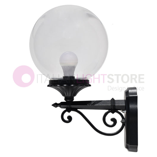 PANAMA Lampada a Parete Applique da Esterno ANTRACITE con sfera globo policarbonato d.25 TRASPARENTE