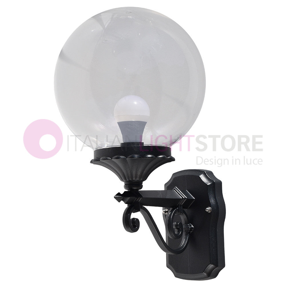 PANAMA Lampada a Parete Applique da Esterno ANTRACITE con sfera globo policarbonato d.25 TRASPARENTE